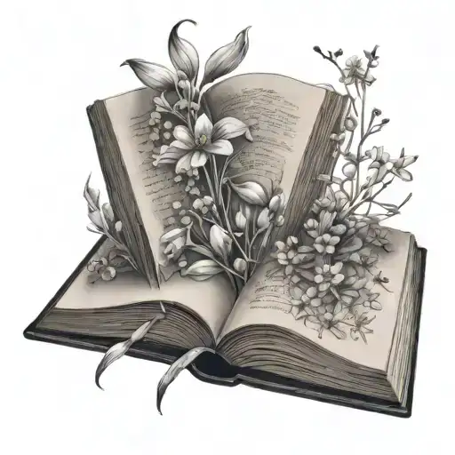 Open Book With Small Wildflowers Coming Out Of Center