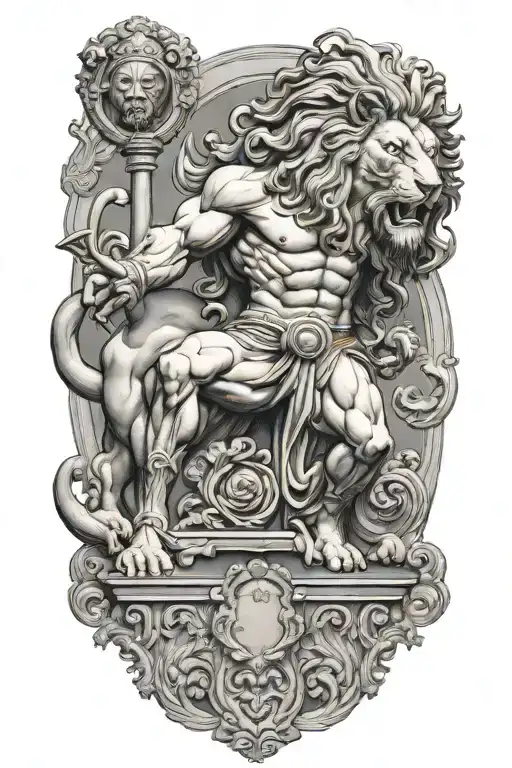 Hybrid Greek God Atlas And Lion Wearing
