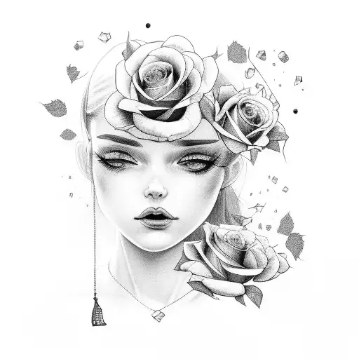 Girl With Broken Glass And Roses