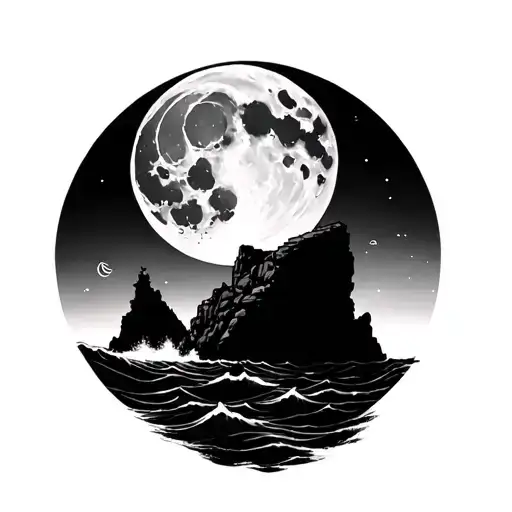 Moon And Cliff Over The Sea