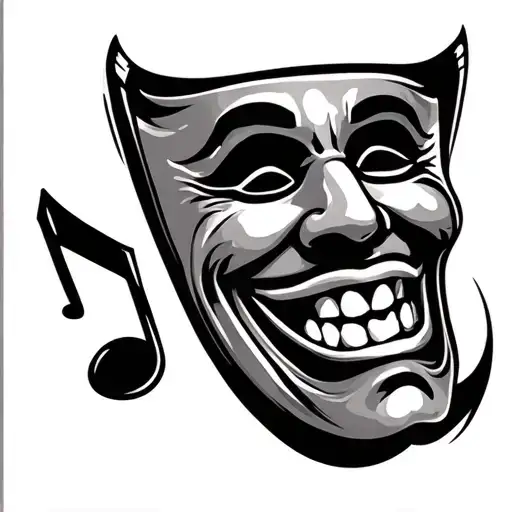 Laughing Theatre Mask With Music Note Next To It