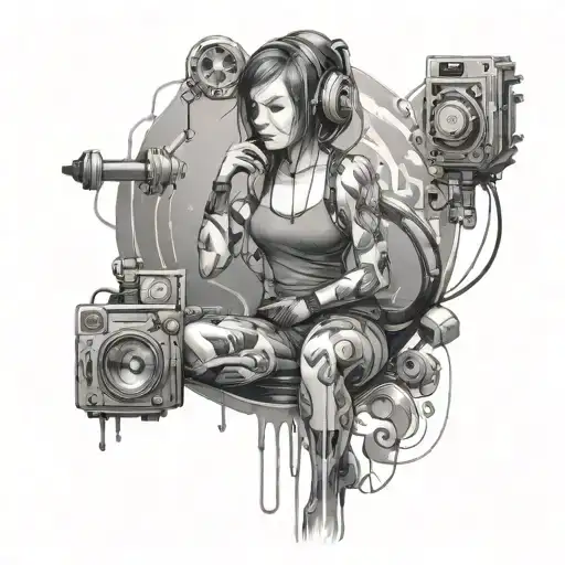 A Girl Surrounded By Water And Technology Gadgets