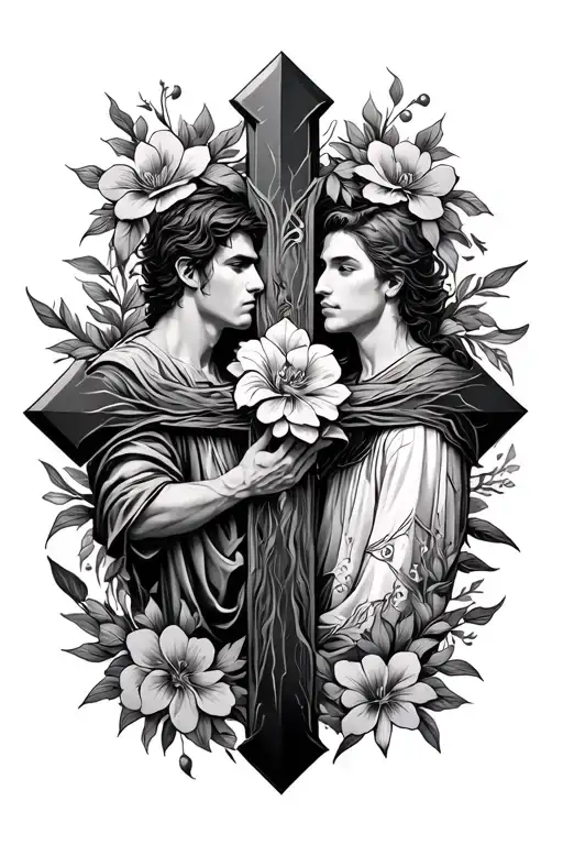 Aaron And Trent Into A Cross With Floral Designs Surrounding