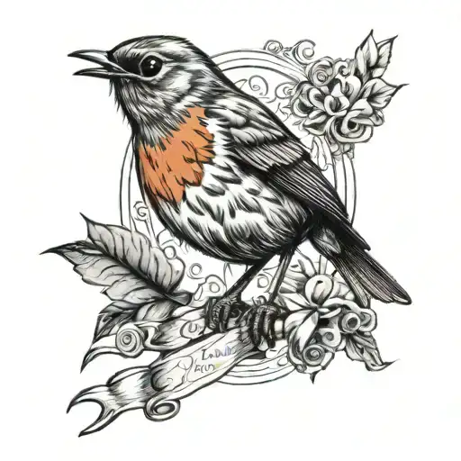 Robin With Grandad Hand Writing Underneath