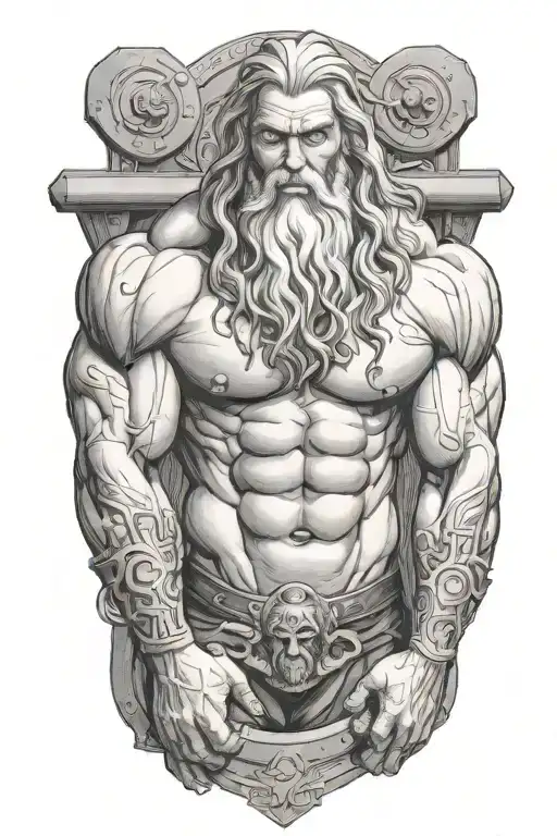Super Muscled Atlas Greek God With Long Silver Hair And Beard Lifting Weights