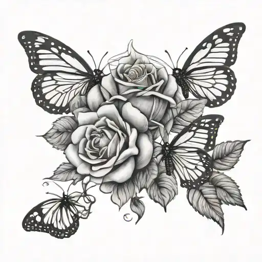 Masculine Rose And Butterflies