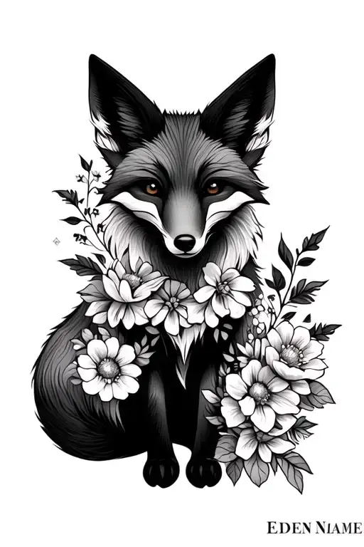 Fox With Flowers With The First Name Eden