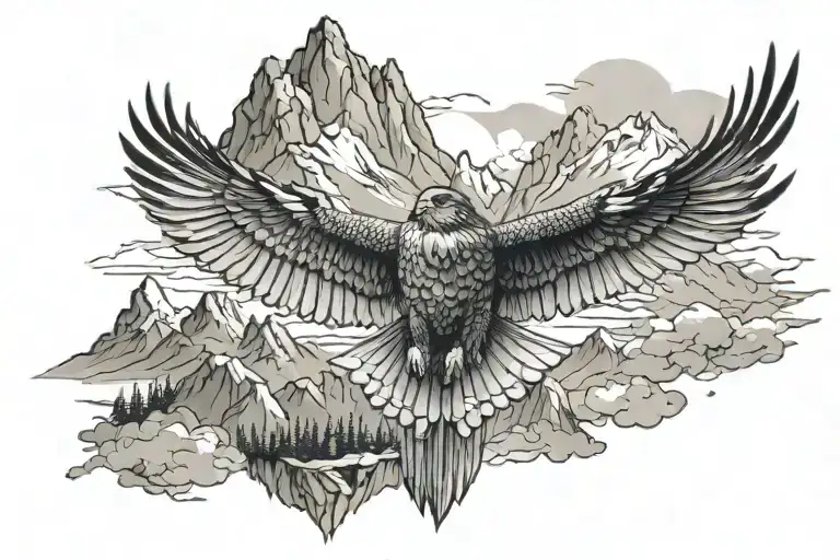 Mountain Rigde Inside Falcon Spreading Wings
