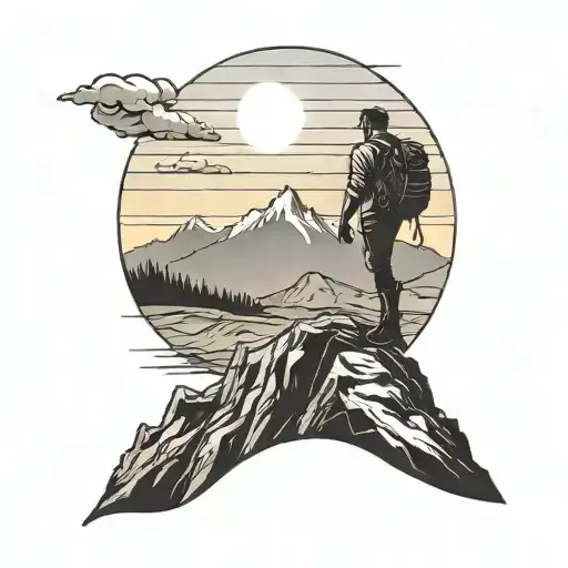 A Silhouette Of A Hiker On A Mountain Peak With A Sunset In The Background