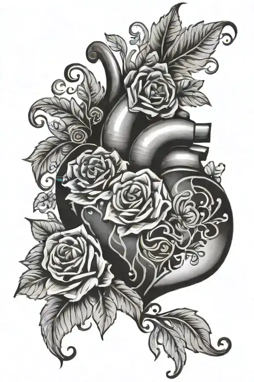 Large Black Love Heart With Flower Surrounded