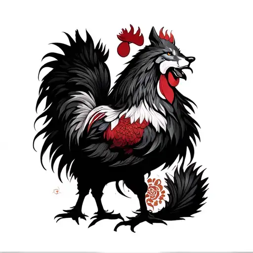 Japanese Wolf And Rooster Samuri Full Arm Sleeve