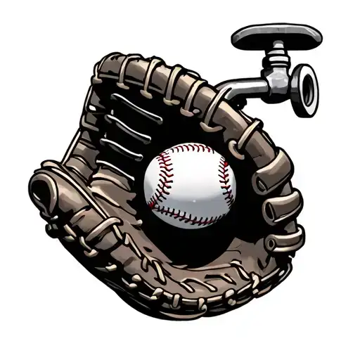 A Baseball Glove Holding A Water Valve Handle