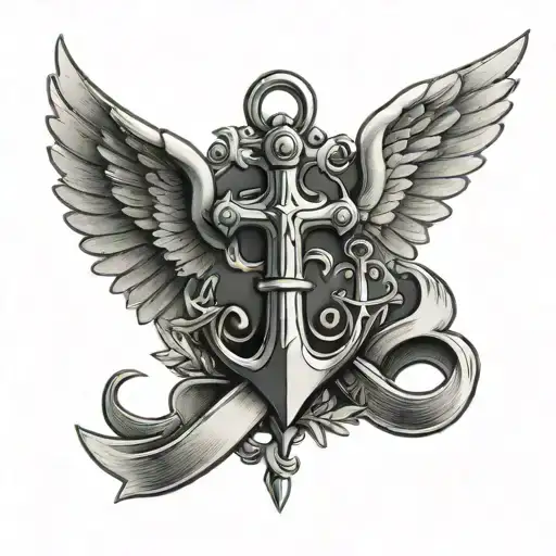 Marine Anchor With Angel And L Letter