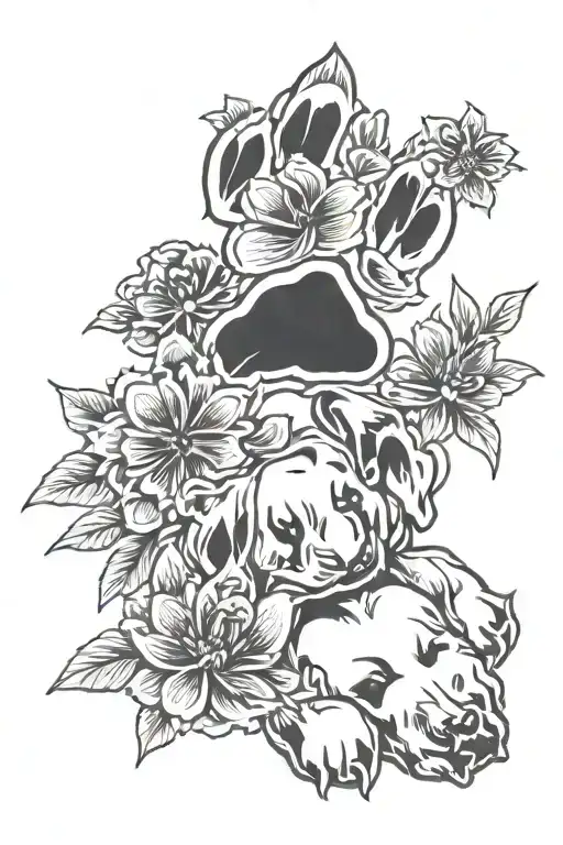2 Dog Paws With Flowers Surrounding Them