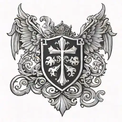 Ukrainian Coat Of Arms With Cross Intertwined And Sun Rising