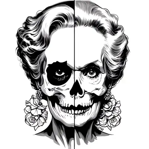 Half Skull Face Half Betty White Face Realistic