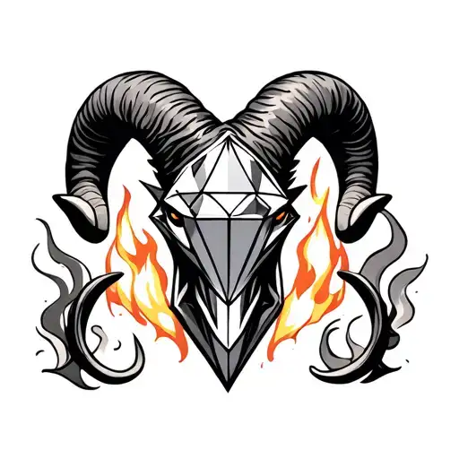 Diamond With Ram Horns And Fire Rising