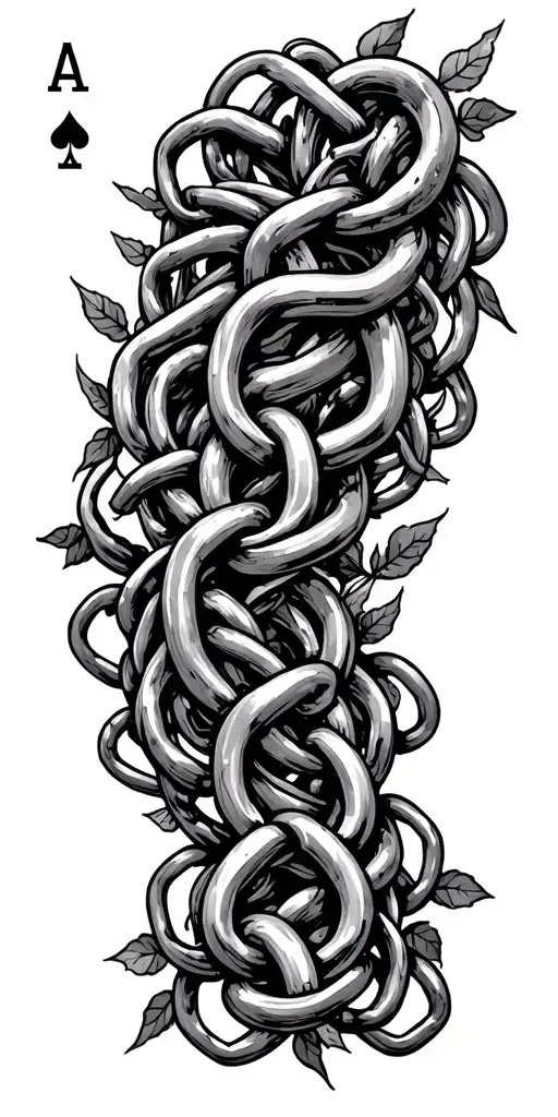 Small Chain Links Intertwined With Small Vines Wrapping Around Playing Cards