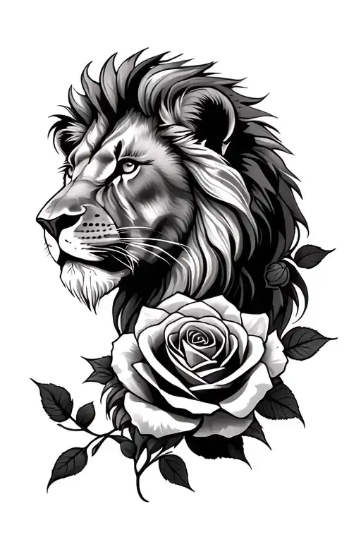 Lion Face And Rose