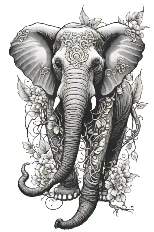 Elephant Rapped In Vines And Flowers Blooming