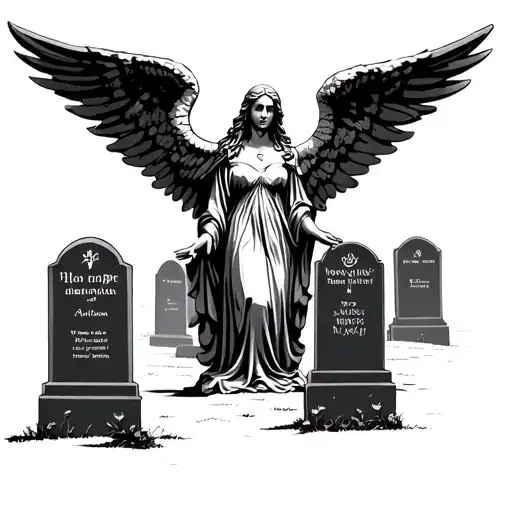 A Black Weeping Angel On Several Graves