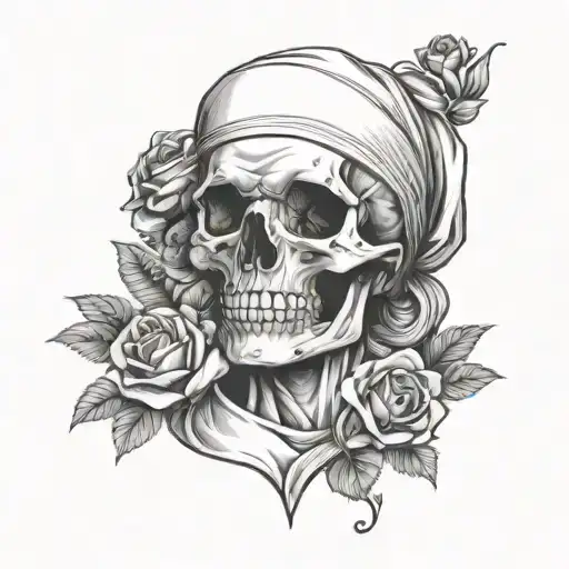 A Nurse Holding A Skull With Roses In The Background