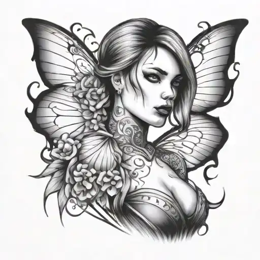 Sexy Woman Black Grey Tattoo Design Combining Prison Style