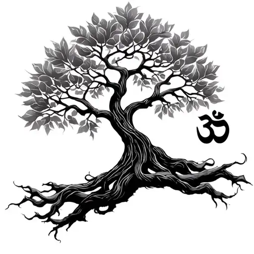 Lord Shiva Hairs Depicted As Branches Of Bodhi Peace Tree With Om