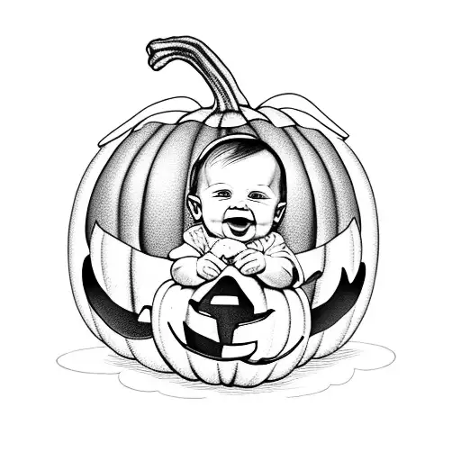 Smiling Cute Baby Sitting On Halloween Pumpkin