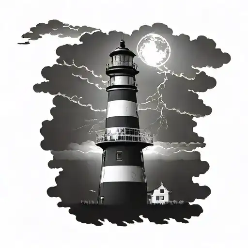 Hatteras North Carolina Lighthouse In Lightning Storm