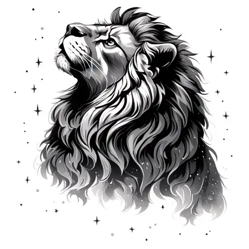 Lion Looking Up In The Sky Filled With Stars