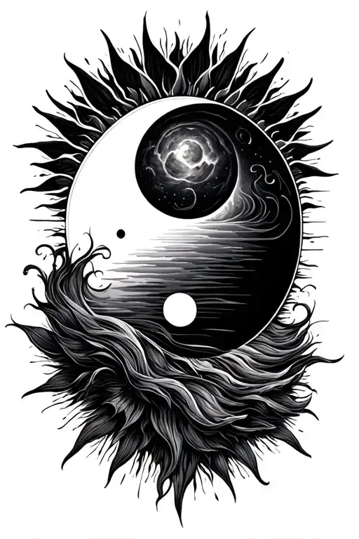 Ying Yang With Sun Set In Dark And Monshine In Bright