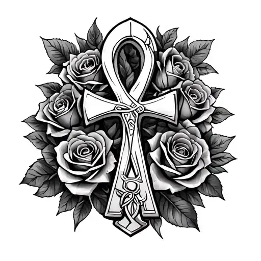Ankh With A Lot Of Roses Intertwined