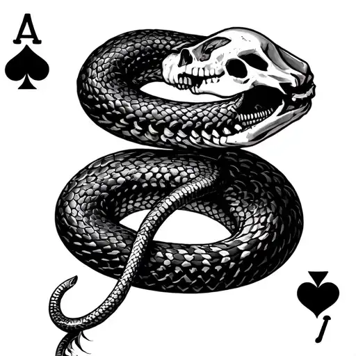 Ace Of Cards Snake And Skeleton Hand