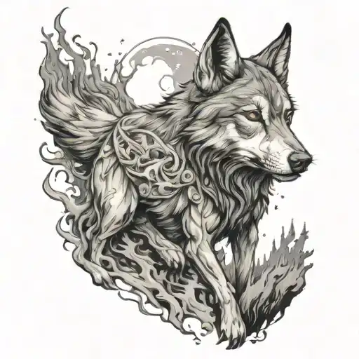 Illustrate A Scene Of A Wolf In The Scary World Incorporating A Goat