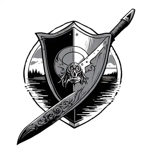 Machete And Shield Staring Into The Distance Sunset