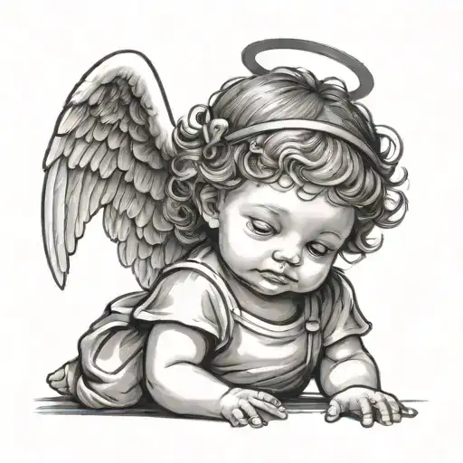 Little Angel With Halo Minimalist Tattoo Design