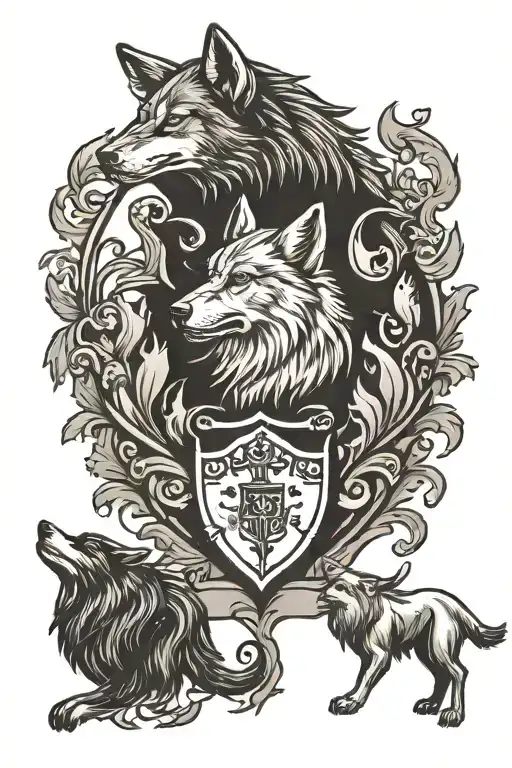 Family Crest With Wolf Silhouette