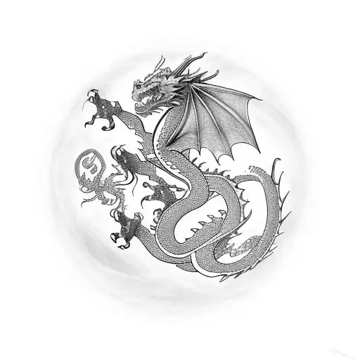 One Dragon One Fary Wing Come Out Of A Pentagramm