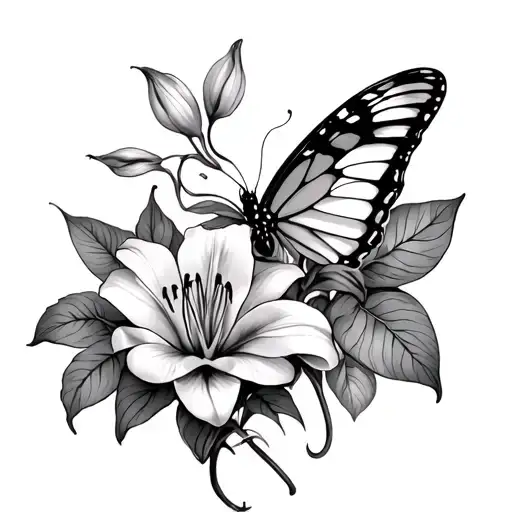 Lily And Rose And Orchid Butterfly Flying