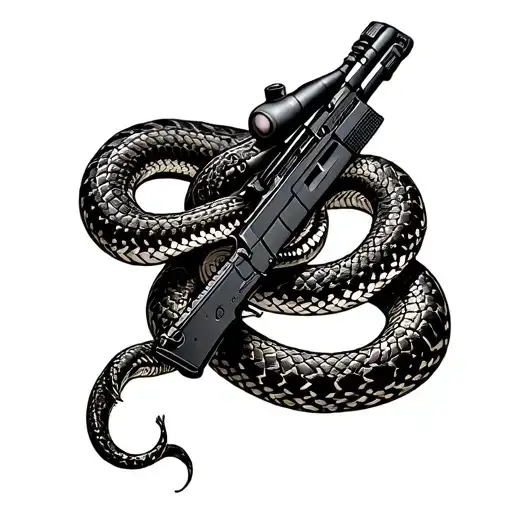Rattlesnake Wrapping Around A Sniper Rifle