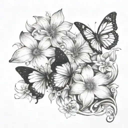 Small Quarter Sleeve Of Three White Butterflys With A Vine Of Daisys