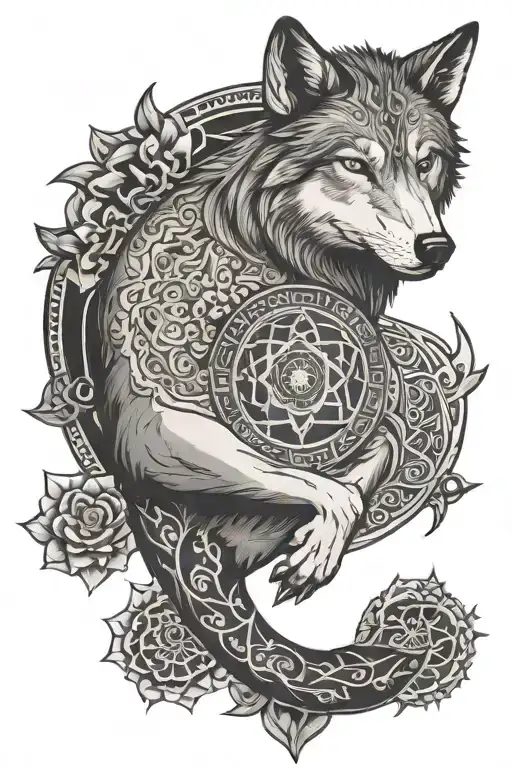 Wolf Hamsa Hand Yin Yang Lotus Seven Chakra Symbols