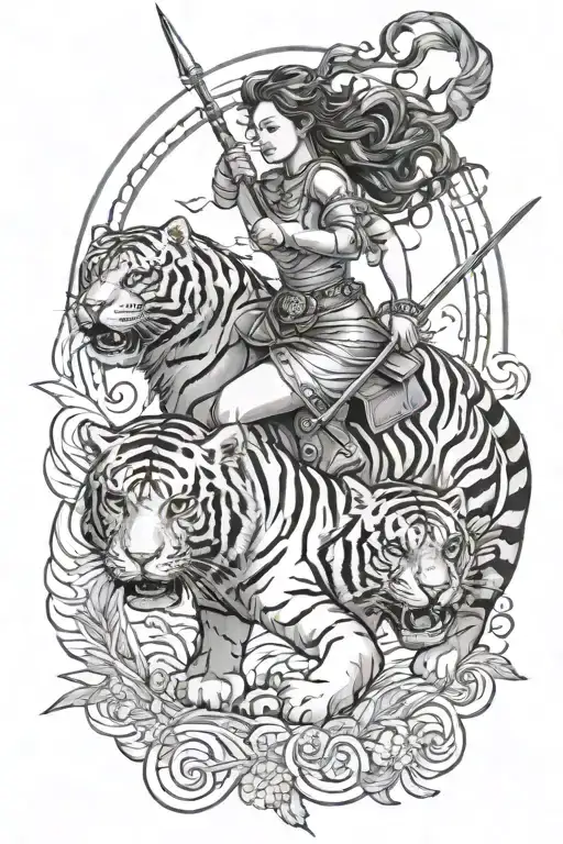 Female Sagittarius Riding Tiger While Pulling A Fire Arrow