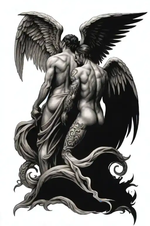 Angel And Satan Standing Back