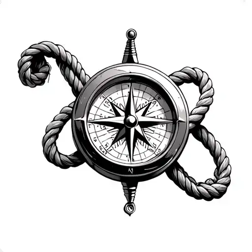 Compass On A Rope That Is Tied Into An Infinity Sign Loop Underneath The Compass
