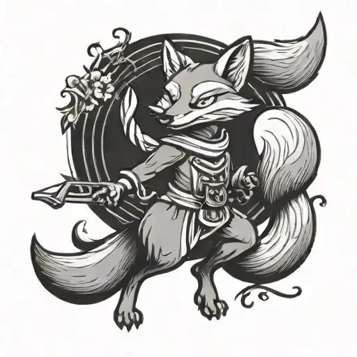 A Tattoo Of A Dancing Fox In A Traditional Japanese Style