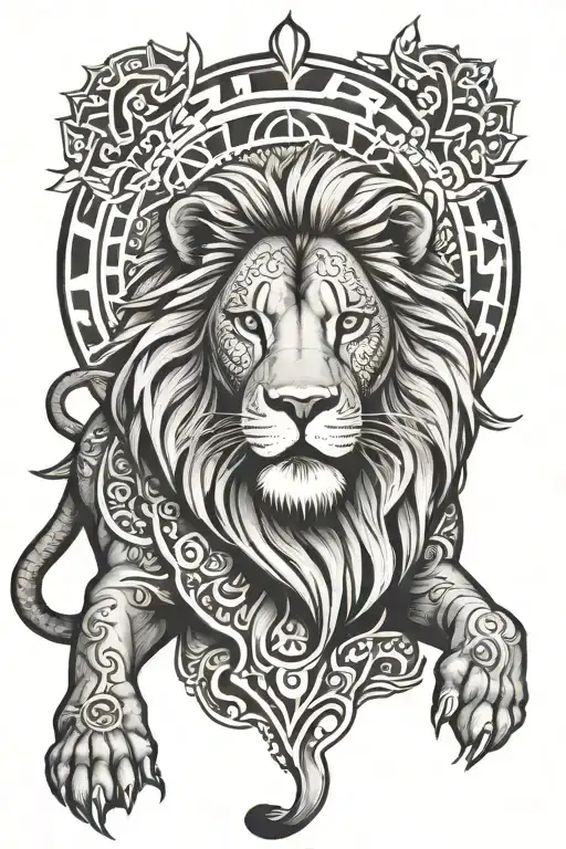 Lion Roaring Mandala Style Tattoo Featuring