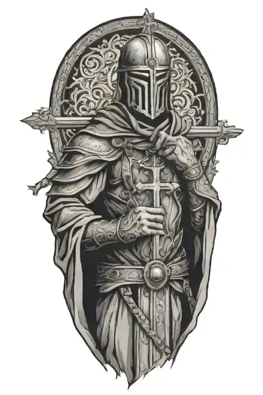 Crusader Man Holding Cross Wrapped