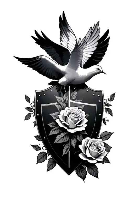Shield With Dove Roses Intertwined